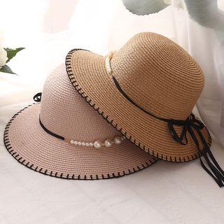 Faux Pearl Boater Hat