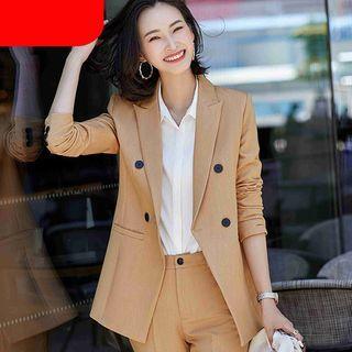 Double-breasted Blazer / Dress Pants / Plain Shirt / Set