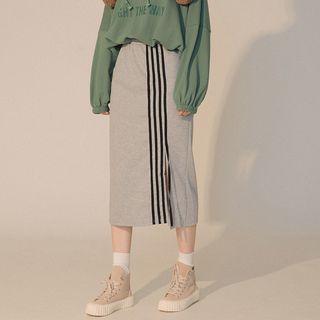 Striped Straight Fit Midi Skirt