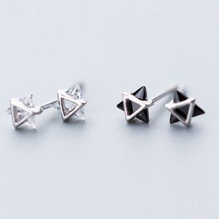 925 Sterling Silver Caged Triangle Rhinestone Ear Stud