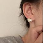 Heart Rhinestone Faux Pearl Earring 1 Pair - White & Gold - One Size