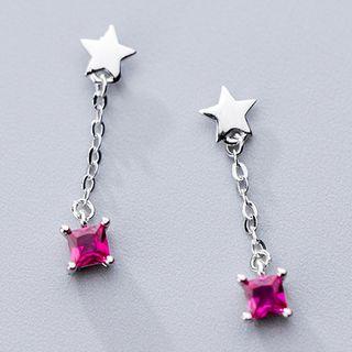 925 Sterling Silver Rhinestone Drop Star Earring As Shown In Figure - One Size