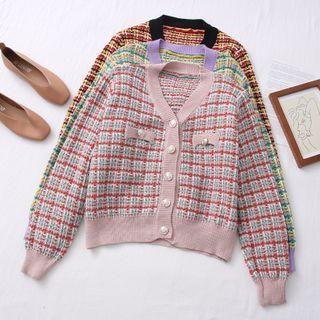 Contrasted Woolen Crop Cardigan