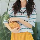 Pineapple Embroidered Striped Short Sleeve T-shirt