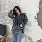 Plaid Loose-fit Shirt/ Plain Knitted Shawl