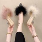 Fluffy Pointy-toe Chunky-heel Mules
