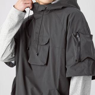 Mock Two-piece Flap-pocket Hooded Jacket