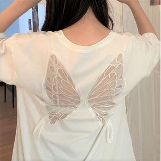 Short-sleeve Butterfly Applique T-shirt