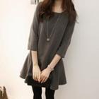 3/4-sleeve Ruffled Dress