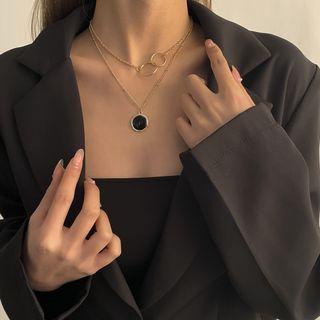 Faux Black Crystal Necklace Gold - One Size