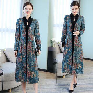 Set: Sleeveless Velvet Cheongsam + Long Jacket