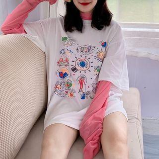 Printed Elbow-sleeve T-shirt / Long-sleeve Top