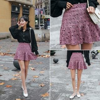 Ruffle-hem Lace Miniskirt