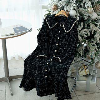 Ruffle-hem Tweed Coatdress