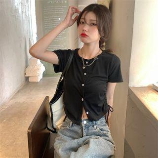Round-neck Drawstring Cardigan