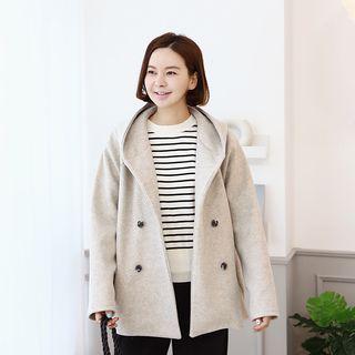 Hooded Double-breasted Raglan Jacket