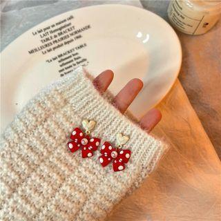 Heart Bow Alloy Dangle Earring 1 Pair - Red & Beige - One Size