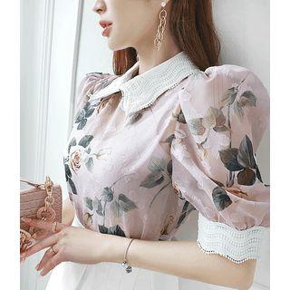Lace-collar Rosette Chiffon Blouse