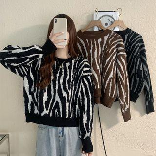 Zebra Round-neck Knit Sweater