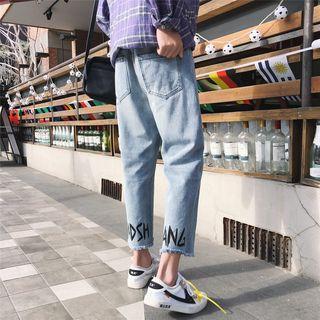 Lettering Straight Cut Cropped Jeans