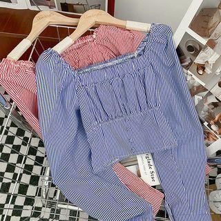 Square-neck Striped Cropped Blouse