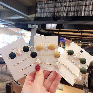 Set Of 3: Faux Pearl Alloy Hair Clip