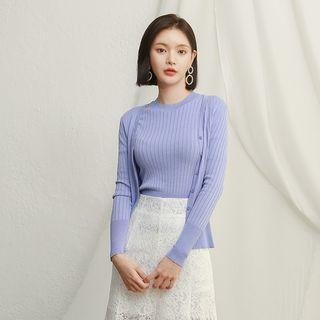 V-neck Slim Rib-knit Cardigan