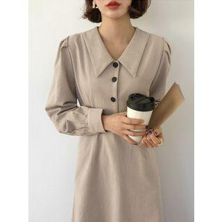 Half-placket Tie-waist Long Shirtdress