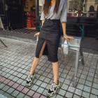 Slit-front Coated Midi Skirt
