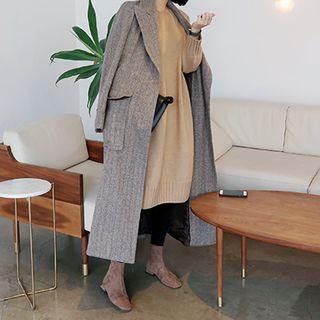 Peaked-lapel Herringbone Maxi Coat
