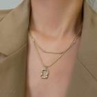 Rectangle Pendant Layered Alloy Necklace A1859 - Gold - One Size