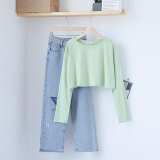 Plain Long-sleeve T-shirt / Straight Leg Jeans