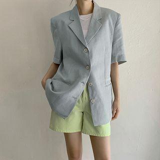 Elbow-sleeve Tailored Linen Blazer