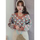 V-neck Patterned Sweater Brown - One Size
