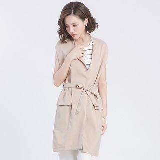 Plain Tie-waist Vest