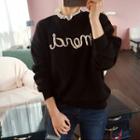 Laced Frill-neck Lettering Sweatshirt