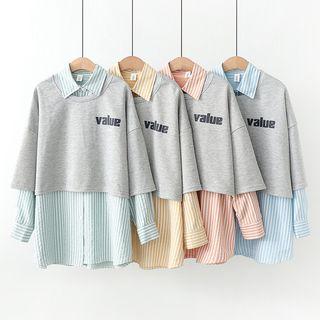 Mock Two-piece Striped Trim Shirt