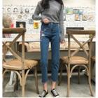 Flower Embroidered High Waist Jeans