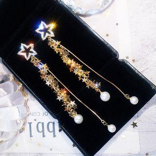 Faux Pearl Rhinestone Star Drop Earring 1 Pair - As Shown In Figure - One Size