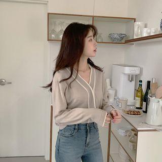 Contrast-trim Hidden-button Wool Blend Cardigan
