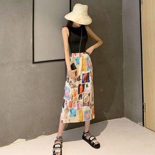 Ruffled Camisole / Printed Midi Skirt