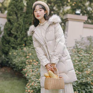 Detachable Fluffy Trim Hooded Padded Zip Coat