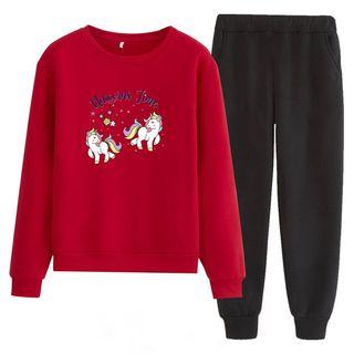 Couple-matching Set: Unicorn-print Sweatshirt + Sweatpants