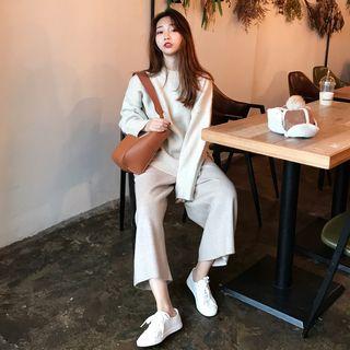 Mock Neck Knit Top + Wide Leg Pants