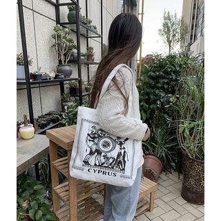 Printed Canvas Tote Bag Cyprus - White - One Size