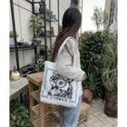Printed Canvas Tote Bag Cyprus - White - One Size