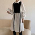 Set: Plain Shirt Dress + Side Tie Vest As Shown In Figure - One Size