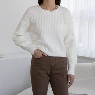 Round Neck Cropped Ribbed Knit Top
