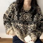 Pattern Crewneck Loose-fit Sweater As Figure - One Size