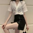 Set: Short-sleeve Twisted Top + Mini A-line Skirt